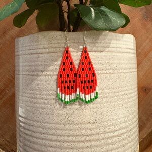 Beaded Watermelon Earrings